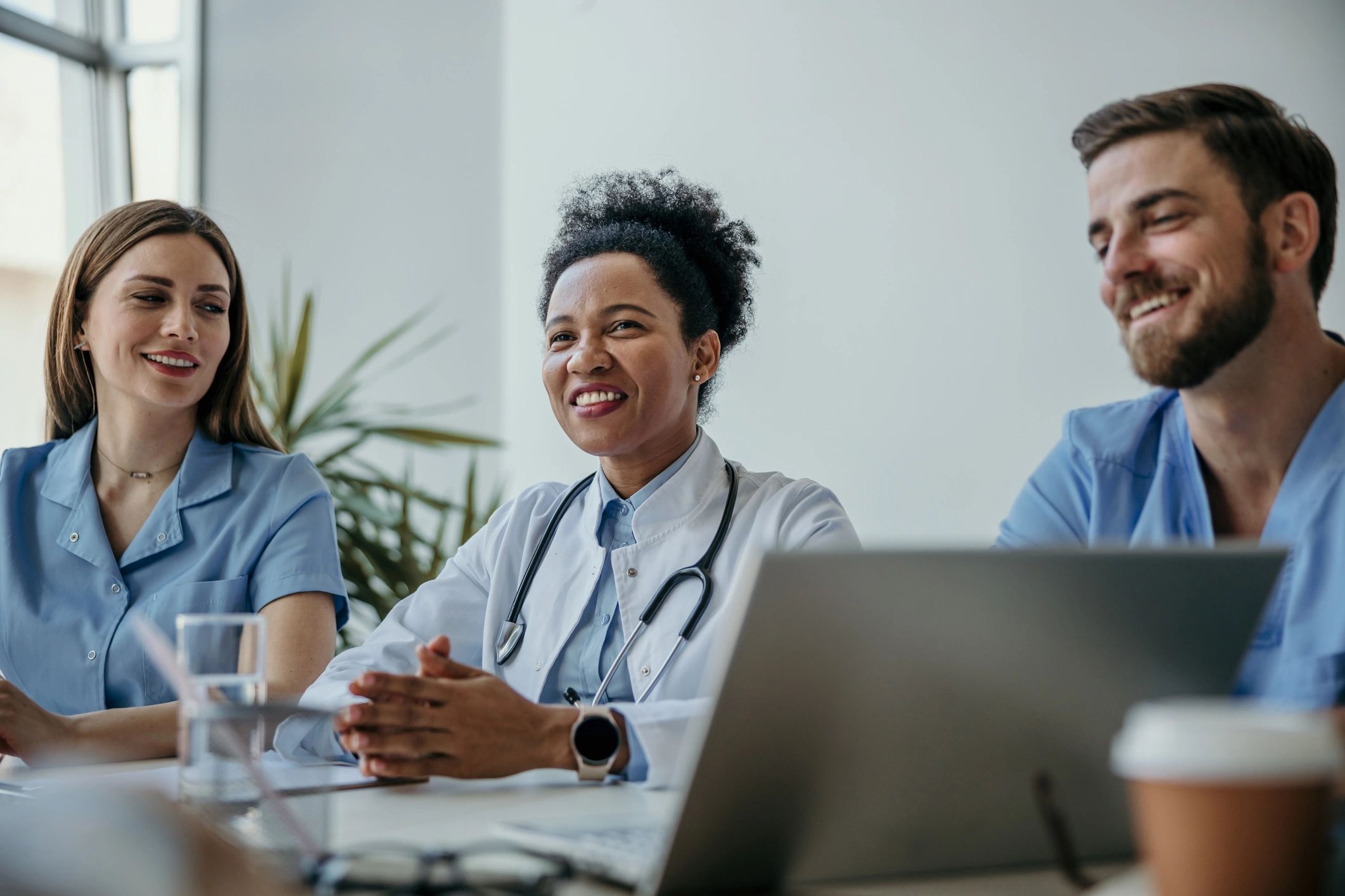 Healthcare professionals meeting in a clinic office
